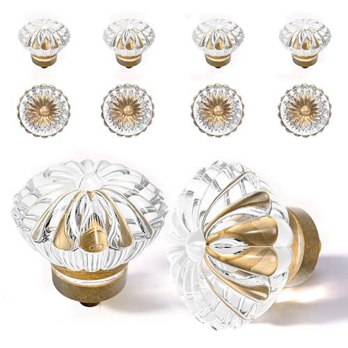 Crystal Cabinet Knobs Cabinets Knob, 8 Pack Flower Antique Brass Vintage Glass Clear Crystal Small Pull for Closet Dresser Drawers Cupboard,Retro Pulls Old Style Bronze Drawer Handle - color: Antique Brass Bronze, size: 8pack
