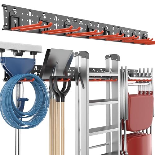 EVERHANGER Garage Tool Storage Organizer Wall Mount, Versatile Garden Tool Rack Organization, Folding Chair Hangers with 8 Multifunctional Hooks, Max Load 330lb, 48inch - size: 8Hooks