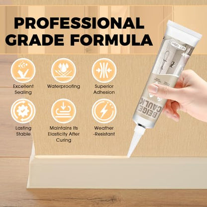 Beige Caulk, Silicone Caulk for Bathroom Shower Kitchen Tile Floor Sealing, Waterproof, Stronger Adhesion, Shrink & Crack Proof, with A Scraper for Applying Evenly, 100g - color: Beige