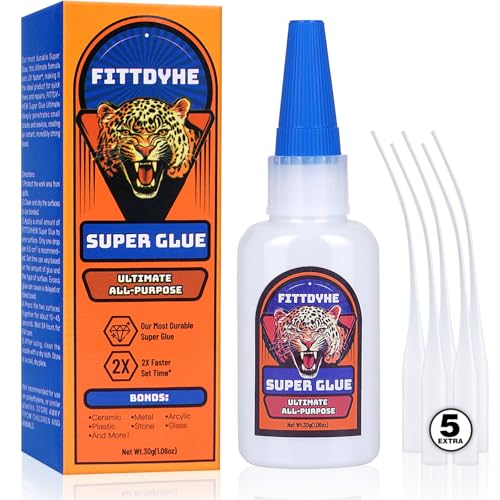 Super Glue Clear 30 g(1.06 oz.), Strong Fast Drying Waterproof Liquid Adhesive for Plastic, Metal, Wood, Rubber, Ceramic, Leather Repair,Rhinestone Jewelry, DIY Crafts Glue for the Office - style: Super Glue