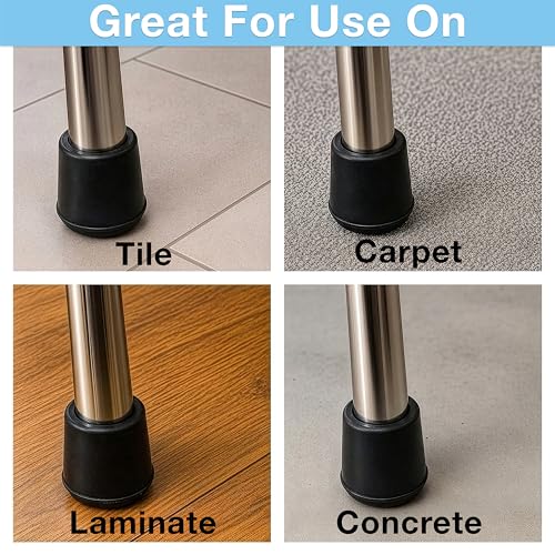 SoftTouch 1" Round Non-Marking Rubber Slip-On Chair Leg Tips, Nonslip Protective Furniture Leg Caps for Chairs, Stools, and Tables on Hard Surfaces, Set of 4, Black