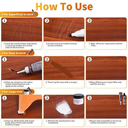 Wood Floor Scratch Repair - Set of 39 - Hardwood Floor Repair Kit Wood Filler Putty, Wood Markers Furniture Repair Kit Touch Up Pens for Scratch Stain Hole, Restore Laminate Vinyl Veneer Cabinet