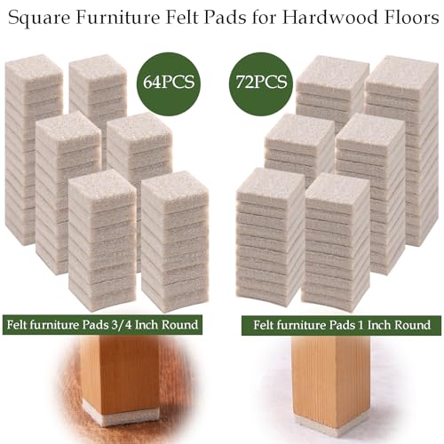 Fursafe&Q Felt Furniture Pads for Hardwood Floors - Self Adhesive Chair Felt Pad, Furniture Feet Floor Protectors, Furniture Sliders Protect from Nicks and dents, Anti Scratch 136 Pcs Beige Square - size: 136 Pcs Beige Square Pads