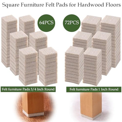 Fursafe&Q Felt Furniture Pads for Hardwood Floors - Self Adhesive Chair Felt Pad, Furniture Feet Floor Protectors, Furniture Sliders Protect from Nicks and dents, Anti Scratch 136 Pcs Beige Square - size: 136 Pcs Beige Square Pads
