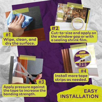 ATack Weather Seal Tape for Windows and Doors 2" x 30yds (3-Pack) - Keep Cold Out for Winter, Residue-Free Stripping, Air Conditioner Sealing - size: 2" x 30 Yards (3-Pack, 90 YdsTotal)