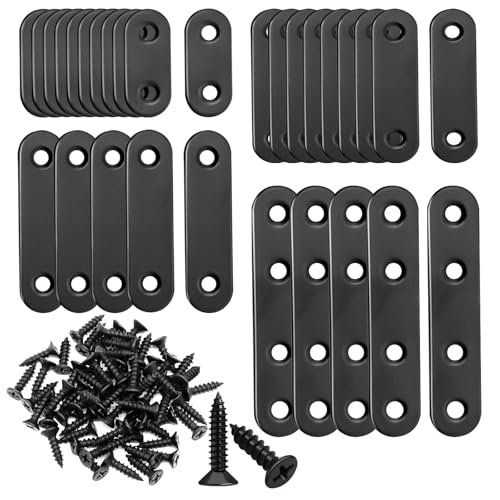 mankk 86PCS Black Straight Flat Metal Bracket Mending Plates Stainless Steel Flat Brace Brackets Fixed Connecting Plate for Wood Repair Fixing - color: Black-36/46/56/76mm