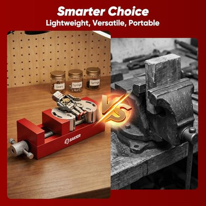 Saker Fractal Vise-Mini Vice Clamp- Bench Vice/Drill Press Vise, Self-Adjusting Aerospace-grade Aluminum Alloy&Heavy-Duty CNC Machined for Jewelry Making, DIY, Woodworking, and Repair - color: Red