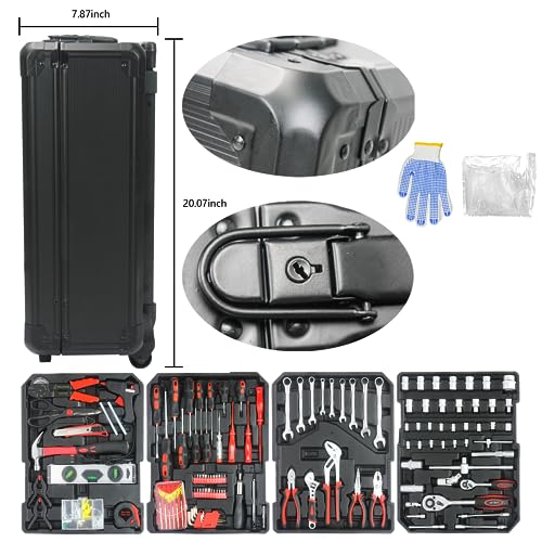 Campfun 899PCS Tool Set, Household Tool Kit with Rolling Tool Box, Complete Tool Box Set Hand Tool Set with Tool Box, Mechanic Tool Set Rolling Tool Set for Home/Auto Repair Tool Set, Black - color: Black