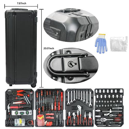 Campfun 899PCS Tool Set, Household Tool Kit with Rolling Tool Box, Complete Tool Box Set Hand Tool Set with Tool Box, Mechanic Tool Set Rolling Tool Set for Home/Auto Repair Tool Set, Black - color: Black