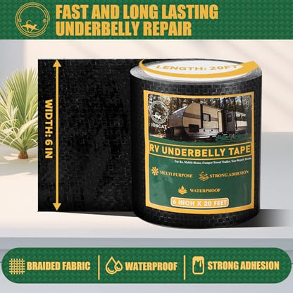 RV Underbelly Material Repair Tape, Flex Belly Seal Tape with Permanent Strong Adhesive for RV, Mobile Home, Camper Travel Trailer, RV Awning Tear Repair Kit, Waterproof, 6 INCH x 20 Feet - size: 6 INCH x 20 Feet