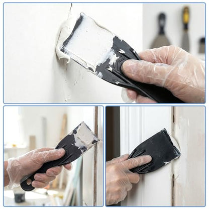6 Pcs Plastic Putty Knife, 7" x 2" Flexible Paint Scraper Tool, Spackle Knives & Paint Scraper, Putty Knives Set for Drywall Repair, Patching, Plastering, Painting, Caulking, with 50 Disposable Gloves