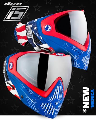 Maddog Dye i5 Thermal Anti-Fog Paintball Airsoft Mask Goggle System Combo with Microfiber Bag | Safety Certified Protection - color: Merica Red/White/Blue