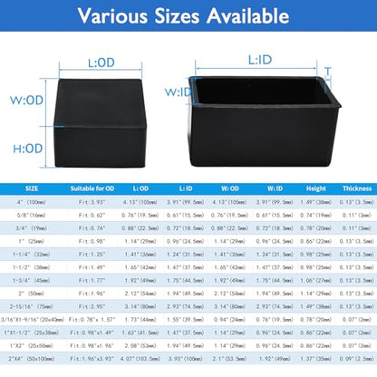 16 Pcs 1" x1" Square Silicone Chair Leg Floor Protectors, Rubber Chair Leg Caps, Flexible & Anti-Slip Chair Table Leg Covers, Wood Post End Cap, Furniture Leg Covers for Patio Indoor, Black - size: 1"