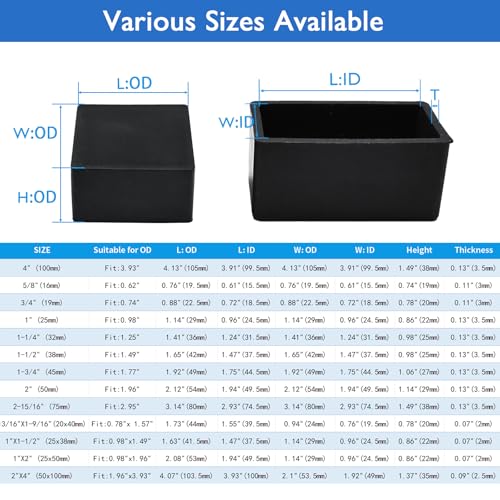 16 Pcs 13/16"X1-9/16" Rectangular Silicone Chair Leg Floor Protectors, Rubber Chair Leg Caps, Flexible&Anti-Slip Chair Table Leg Covers, Wood Post End Cap, Furniture Leg Covers for Patio Indoor, Black - size: 13/16"x1-9/16"