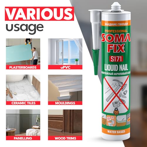 Liquid Nail - Multi-Purpose Mounting & Construction Adhesive, Super Glue for Brick, Stone, Ceramic, Tile, Metal, Iron & Steel - Weatherproof + Heat Resistant - 10.5 fl.oz (Indoors) - style: Indoors