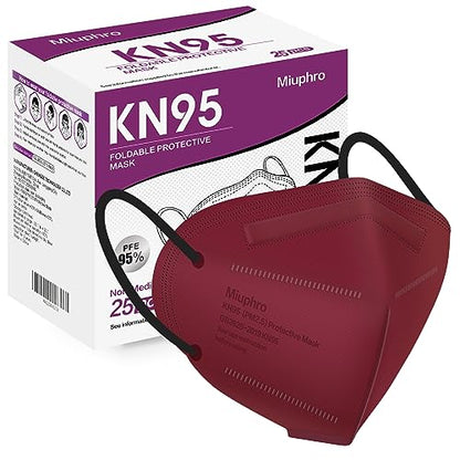 Miuphro KN95 Face Mask, 5-Layer Design Cup Dust Safety KN95 Masks 25 Pack, Red - color: Red