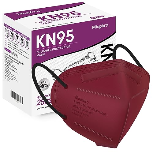 Miuphro KN95 Face Mask, 5-Layer Design Cup Dust Safety KN95 Masks 25 Pack, Red - color: Red