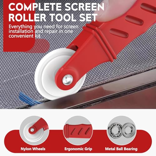 Screen Roller Tool Set with Spline Removal Hook, 2pcs Window Screen Roller for Screen Installation Repair Replacement, Durable Screen Spline Tool Kit for Window Sliding Door Patio RV