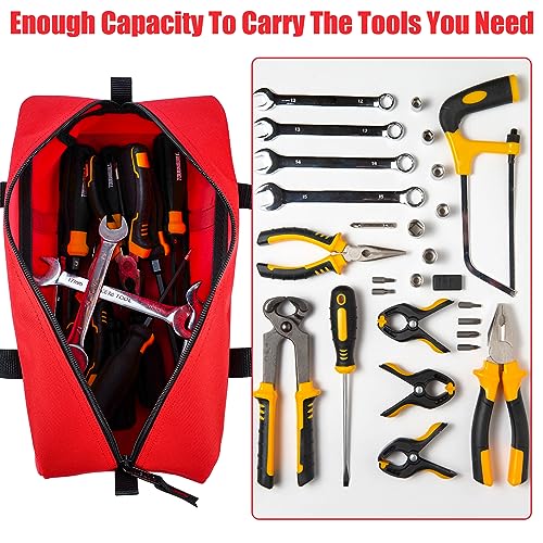 MELOTOUGH Utility Rudded Tool Bag Small Canvas Tool Bag with Zipper Combo Kit-Includes 2 Medium Tool Organizer Bags for Electrician, Plumbing, Gardening, HVAC & More (14 inch,Red&Black) - color: Black & Red