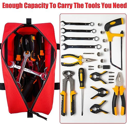 MELOTOUGH Utility Rudded Tool Bag Small Canvas Tool Bag with Zipper Combo Kit-Includes 2 Medium Tool Organizer Bags for Electrician, Plumbing, Gardening, HVAC & More (14 inch,Red&Black) - color: Black & Red