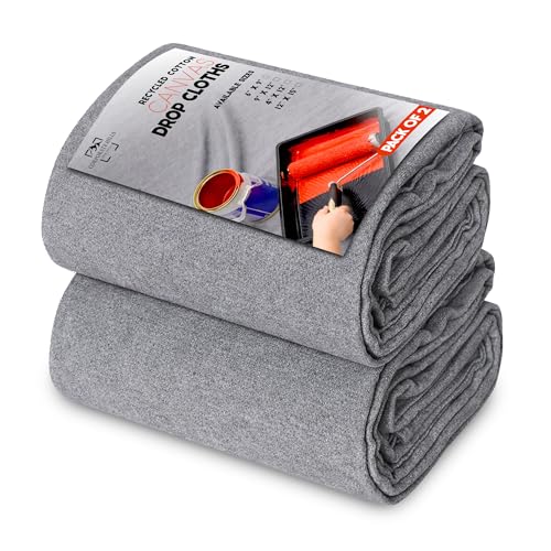 Canvas Painters Drop Cloth (Size 12 x 15 Feet - Pack of 2) - Pure Cotton Paint Drop Cloth for Painting, Curtains, Furniture & Floor Protection - Recycled Heavy Duty Cotton Canvas - size: 12' X 15' - Pack of 2