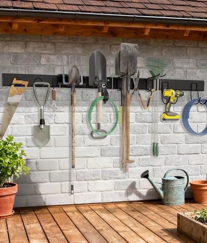 64" Heavy Duty Garage Tool Organizer Wall Mount with 10 Adjustable Metal Hooks, Storage Rack for Garage Organization, Garden Tools, Yard, and Shed Storage, Holds up to 660 lbs