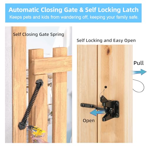 Fence Gate Kit Gate Hardware, 2 Set Anti Sag Gate Kit Gate Frame Cornor Brackets Kit with Self Closing Gate Springs Hings Latchs for Outdoor Garden Backyard Wooden Fence Deck Porch Gate - style: 2 Set