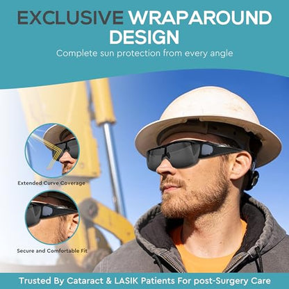 LASIK Recovery Sunglasses – UV400 Dark Glasses for Eye Surgery & Light Sensitivity | Fit-Over Flip-Up Protective Eyewear