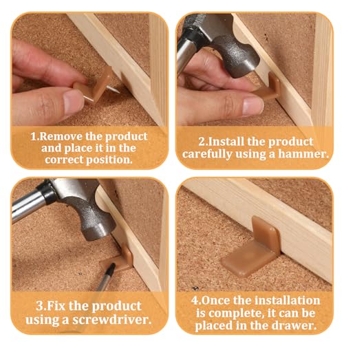 30 Pcs Tack-in Drawer Glides, L-Shape Drawer Slider Brown Furniture Slider Tack Glide Plastic Drawers Repair Kit for Repairing Dressers, Making The Drawers Slide Smoothly and Evenly