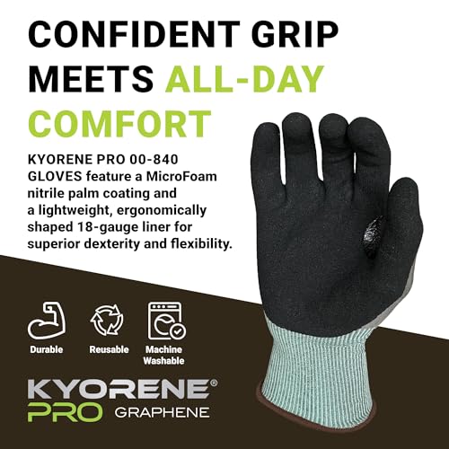 Armor Guys Kyorene Pro 00-840 A4 Cut Resistant Work Gloves - Graphene, Nitrile Grip, Durable, Breathable for Industrial Use - L, 12 Pairs