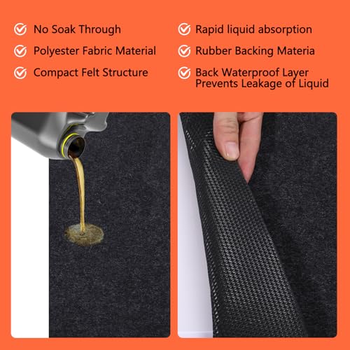 Oil Spill Mat, 36×60 Inch Garage Floor Mat for Under Car, Waterproof, Reusable Washable Premium Oil Absorbent Pads Protects Floor from Oil Drips and Spills, Non-Slip, Black (36" x 60") - size: 36" x 60"