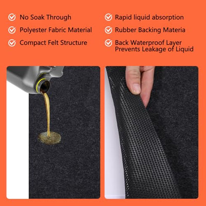 Oil Spill Mat, 2 PCS 48×72 Inch Garage Floor Mat for Under Car, Waterproof, Reusable Washable Premium Oil Absorbent Pads Protects Floor from Oil Drips and Spills, Non-Slip, Black - size: 48" x 72"-2pcs