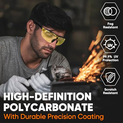 TICONN Anti-Fog Safety Glasses for Men and Women, ANSI Z87.1 Scratch Proof Eye Goggles with Adjustable Arms and UV Protection - style: 3 Pack/Yellow