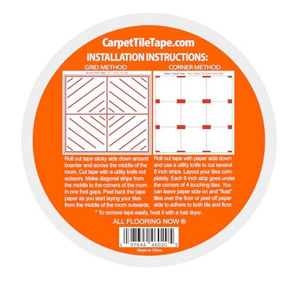 Carpet Tile Tape Double Sided 2in x 90ft (Bulk 6 Pack) Heavy Duty Reinforced Web Mesh Residue Free Indoor Outdoor for Carpet Tiles, Hardwood, Vinyl, Rugs, Carpet, Rubber & Mat Gripper - size: 2 IN x 90 FT (6 Pack)