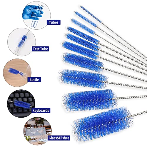 CiaraQ Bottle Cleaning Brushes, 8 Inch Nylon Tube Brush Set, Cleaner for Narrow Neck Bottles Cups with Hook, Set of 10pcs. - color: Navy Blue, size: 8.0 Inch (10pcs)