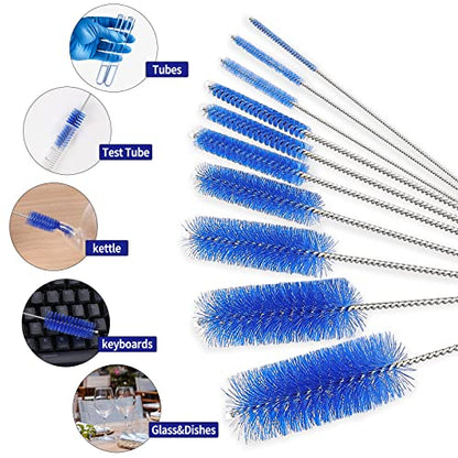 CiaraQ Bottle Cleaning Brushes, 8 Inch Nylon Tube Brush Set, Cleaner for Narrow Neck Bottles Cups with Hook, Set of 10pcs. - color: Navy Blue, size: 8.0 Inch (10pcs)