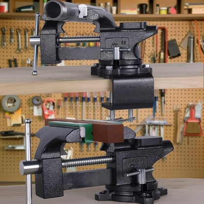 Bench Vise, 6" Jaw Width, Table Vise For Workbench,2-in-1 Multi-Purpose Heavy Duty Bench Vice With Two Multifunctional Jaws, 270° Swivel Base Home Vise for Woodworking, Welding and DIY