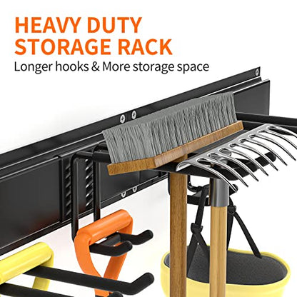 Garage Tool Organizer Wall Mount, Yard Garden Tool Organizer, Adjustable Tool Storage Rack with 4 Heavy Duty Steel Hooks, Max Load 200lbs Garage Organization, Black - size: 32 Inch 1.0