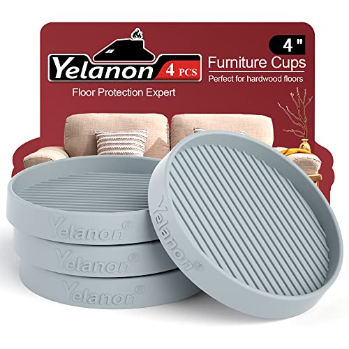 Yelanon Furniture Coasters - 4 Pcs 4”Round Furniture Caster Cups Non Slip Pads Hardwoods Floors Non Skid Grippers Rubber Furniture Feet Anti Slide Floor Protector for Bed Couch Stoppers Gray - color: 4pcs4"round Gray