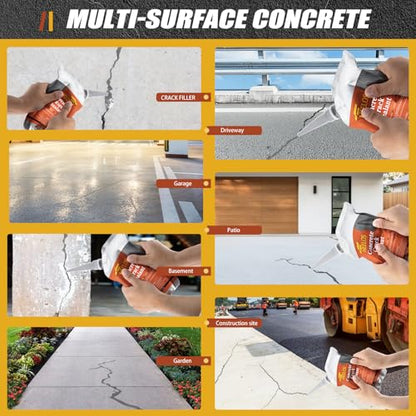 Concrete Crack Filler, 9Packs Premium Concrete Crack Sealant, Weather-Resistant Caulking Glue,Quick-Drying & Waterproof Repair Adhesive for Slabs, Driveways, Sidewalks (Grey) - style: 9Pack-9.9LB