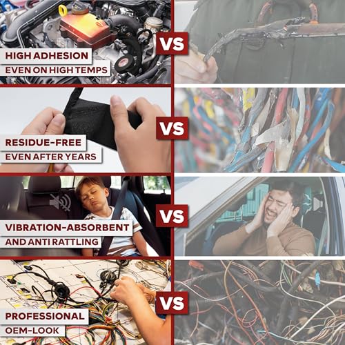 XFasten Wire Harness Tape, 3/4-Inch x 50-Foot, High Temp Wiring Loom Harness, Self-Adhesive Felt Cloth Electrical Tape for Automotive Engines, Noise Dampening, and Cable Protection - style: 3/4-Inch x 50-Feet (Single Pack)