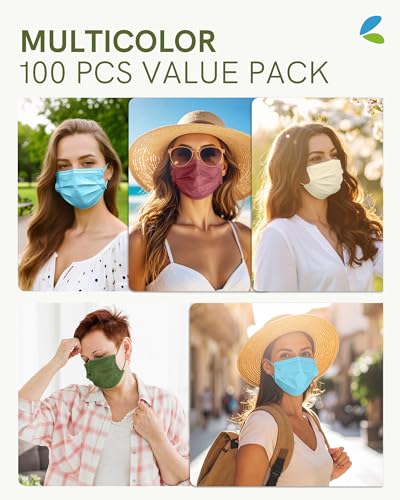 FriCARE Face Masks Disposable for Adults, 4 Ply ASTM Level 3, Individually Wrapped Mask for Allergy Protection, 100 Pack, Ocean Sunset - color: Ocean Sunset