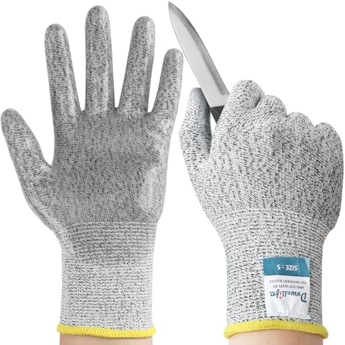 Dowellife Level 5 Cut Resistant Gloves with Silicone Coating, Food Grade Kitchen Knife Safety Gloves, Work Gloves for Chef, Mandoline Oyster Shucking Meat Cutting Wood Carving (Gray Small) - size: Small (Pack of 1), style: Silicone Coated