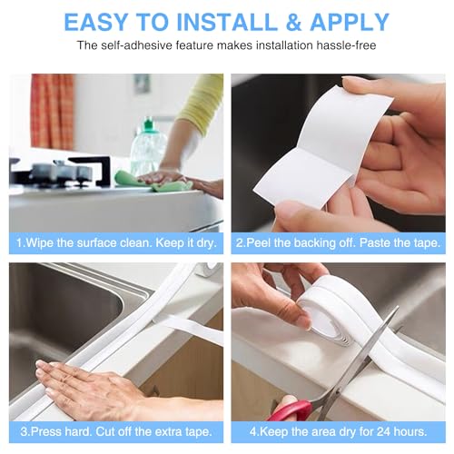 Caulk Tape Bath & Kitchen Self Adhesive Caulking Tape Waterproof, Toilet Caulk Strip Bathtub Sealing Strip Shower Bathroom Tape Sealant, Traditional Caulking Replacement (White, 1.5" x10.5Ft) - style: White-1.5IN-10.5FT-A