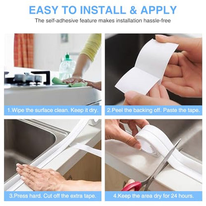 White Caulking Tape for Toilet and Bathtub Self Adhesive, 1.5" x13.5Ft Sealant Caulk Strip Sealing Tape for Bathroom Peel and Stick Floor Shower Wall Tile and Kitchen Edge Protector - style: White-1.5IN-13.5FT-A