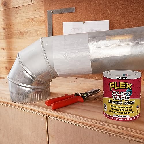 Flex Duct Tape, Super Wide, 4.6 Inches x 20 Feet, White, Heavy Duty Strong, Multi-Surface, Water, Weather and UV Resistant, Tearable, Perfect for Boxes, No Residue - color: White, size: 4.6" X 20'