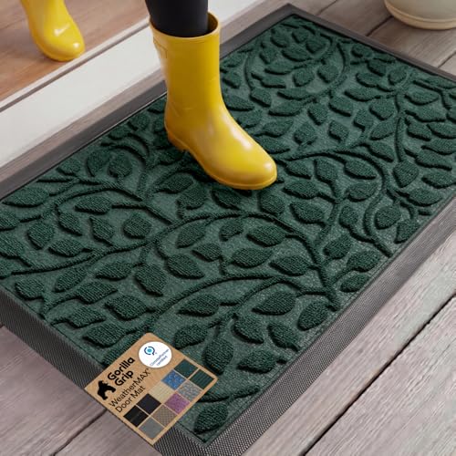 GORILLA GRIP 100% Waterproof All-Season WeatherMAX Doormat 35x23, US Designed Natural Rubber, Stain and Fade Resistant, Low Profile Indoor Outdoor Door Mats, Easy Clean Patio Mat, Moss Vine Leaves - color: Moss Vine Leaves, size: 35" X 23"