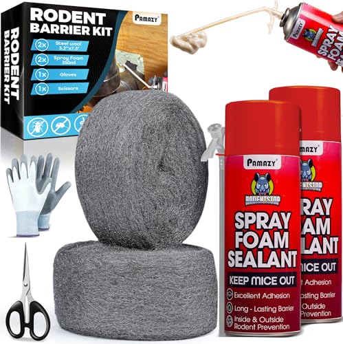 [Upgraded] Rodent Barrier Kit, 2Pcs Steel Wool Included 2Pcs PU Spray Foam for Mice Control, 3.2"x7.5’ Rodent Control Fill Fabric, Gloves, Scissors, Gap Blocker in Hole Pipeline Vent in House, Garage - style: 2Pcs Steel Wool + 2Pcs Spray Foam
