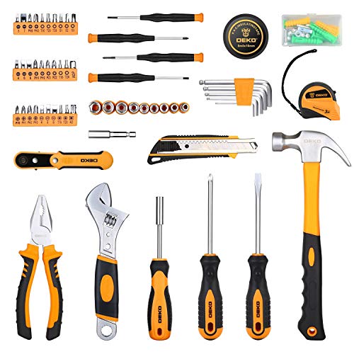 DEKOPRO 100 Piece Tool Set,General Household Hand Tool Kit,with Plastic Toolbox Storage Case for Handyman,Home Maintenance