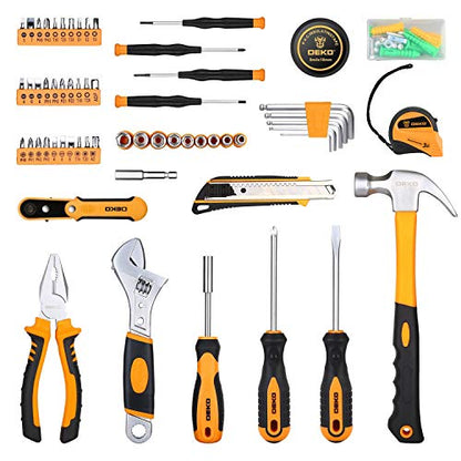 DEKOPRO 100 Piece Tool Set,General Household Hand Tool Kit,with Plastic Toolbox Storage Case for Handyman,Home Maintenance